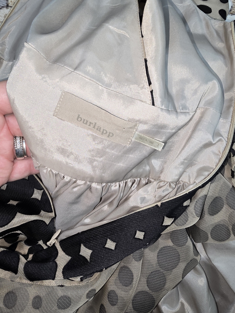 Burlapp By Anthropologie Black Polka Dot Beige A-Line Dress - Picture 5 of 7